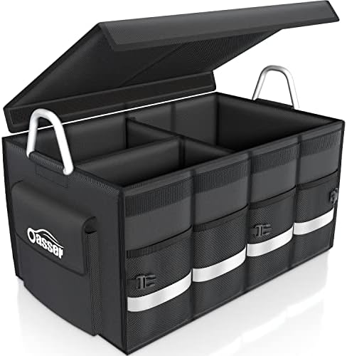 Oasser Trunk Organizer with Sturdy Hard Lid, Large, Black