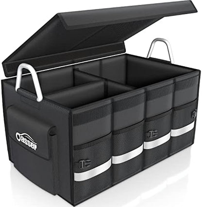 Oasser Trunk Organizer with Sturdy Hard Lid, Large, Black