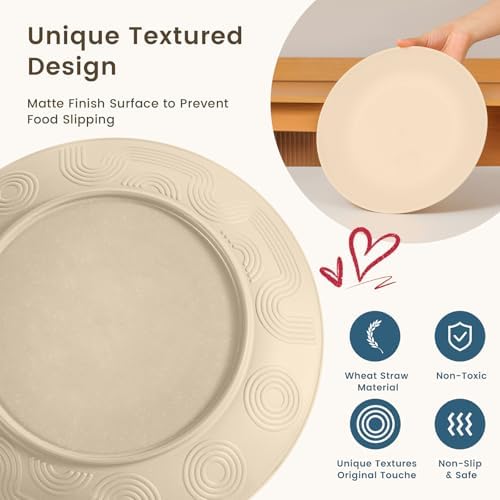 Homienly Premium Wheat Straw Dinnerware Sets, Lightweight & Unbreakable Plates and Bowls Sets,Cups,Service for 4,Dishwasher and Microwave Safe 16 PCS Dish Sets for Home，Camping- Beige