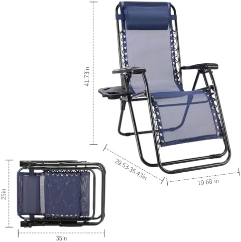 Sweetcrispy Zero Gravity Chairs, Set of 4 Portable Recliner Beach Camping Patio Outdoor Folding Lounge Chair with Cup Holder Trays and Adjustable Pillow for Poolside, Garden, Backyard, Lawn, Blue