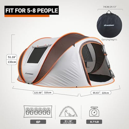 EchoSmile Instant Pop Up Camping Tent, 2/4/6 Person Easy Setup Tent