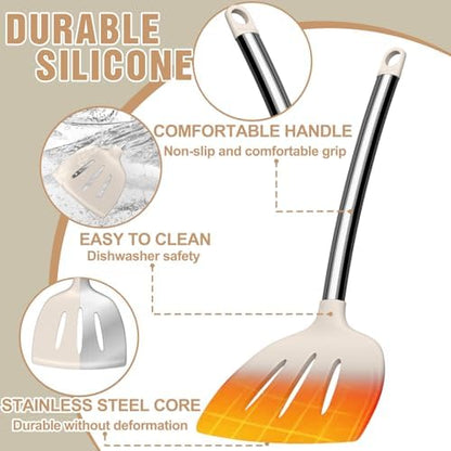 Kitchen Utensils Set-Umite Chef 34 Pcs Silicone Cooking Utensils Set for Nonstick Cookware-Silicone Spatulas Set, Stainless Steel Handle-Khaki Kitchen Gadgets Tools, Pots and Pans Accessories