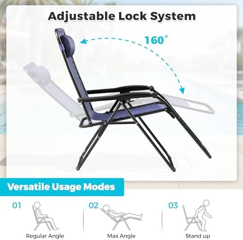 Homall Zero Gravity Chair Patio Folding Lawn Outdoor Lounge Gravity Camp Reclining Lounge Chair with Cup Holder Pillows for Poolside Backyard and Beach Set of 4 (Blue)