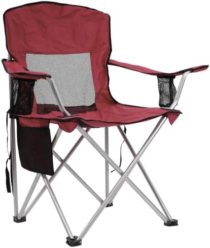 HULKFIT Folding Camping Chairs, Portable Outdoor Beach Lawn Chair for Adults with Carry Bag & Built-in Cup Holder, Casual Foldable Chair for Picnic Fishing Garden,Burgundy