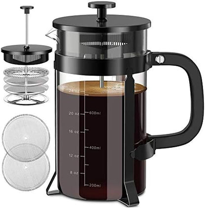 QUQIYSO French Press 34oz, Stainless Steel and Thickened Glass Coffee Maker