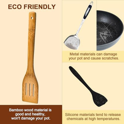 Eisinly 7-Piece Wooden Cooking Spoons,Durable Carbonized Bamboo Utensil Set