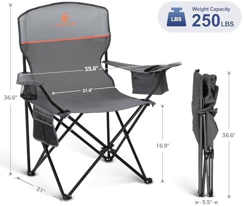 LET'S CAMP Camping Chair 2 Pack Folding Chair with 4-Can Cooler Bag