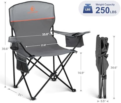 LET'S CAMP Camping Chair 2 Pack Folding Chair with 4-Can Cooler Bag