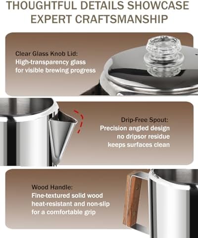 Coffee Maker 6 Cup Coffee Percolator 304 Stainless Steel Pot