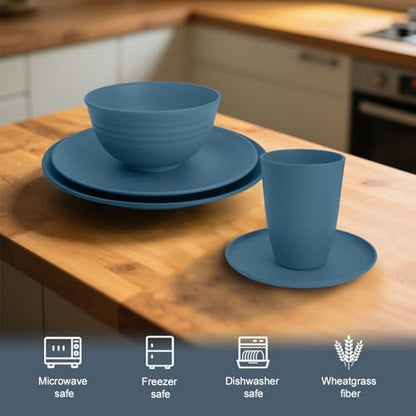 40 PCS Dishes Set for 8, Wheat Straw Dinnerware Set for 8 - Blue