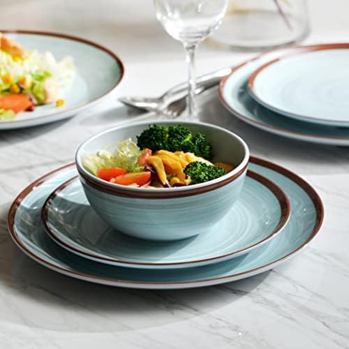 Melamine Dinnerware Set for 4, 12Pcs Dinnerware Sets, Mint Blue Plates And Bowls Sets Morden Dish Set Dishwasher Safe BPA Free(Green)