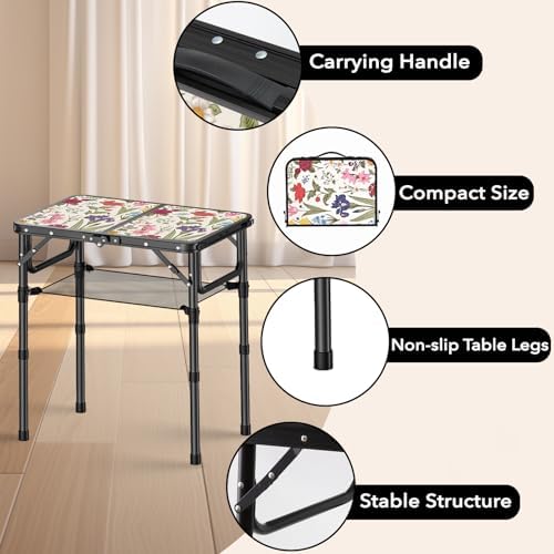 YihuiKo Small Camping Table, Vintage French Flowers Pattern Folding Table