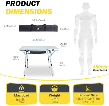Folding Camping Table, Portable Aluminum Adjustable Height