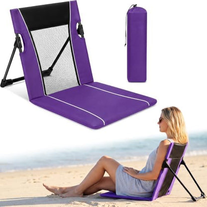 1pack Foldable Floor Chair with Back Support Folding Beach Chair, Purple