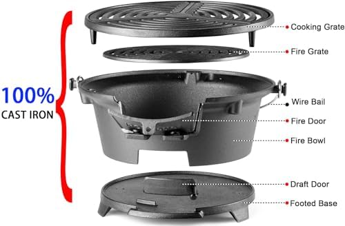 IronMaster Hibachi Grill, 100% Cast Iron, Tabletop Small Portable Charcoal Grill for Outdoor Camping - 2 Heights, Air Control, Coal Door, Ideal for 2 People