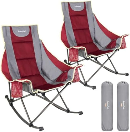 SUNNYFEEL Oversized Folding Rocking Camping Chair 2 Pack, 500lbs Red