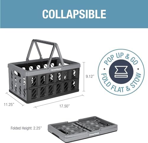 CleverMade Eco Collapsible Shopping Basket with Handles, 24L Stone, 3 Pack