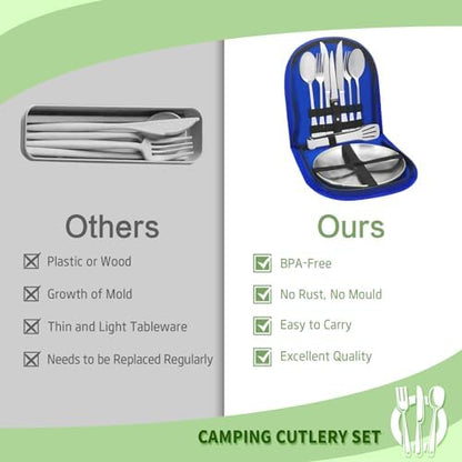 Camping Utensils, Camping Essentials 2-4 Person 11pcs/21PCS with Spoons Plates Forks Knives Travel Utensils with Case, Accessories Set for Grill Outdoor Car Picnic Essentials