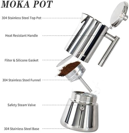 LAOION Stovetop Espresso Maker, 12Cup 17.5 oz Moka Pot, Stainless Steel