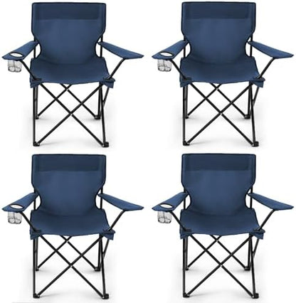 4 Pack Folding Camping Chairs for Adults, Foldable Portable Beach Chairs with Carry Bag & Cup Holder, Compact Design for Camping, Beach, Picnics, and Fishing Supports 300LBS（Navy）