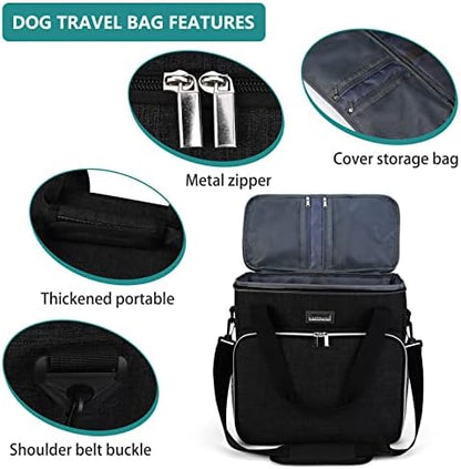 BAGLHER Dog Travel Bag, Pet Travel Bag (ALL Pet Travel Supplies), With 2 Pet Food Containers and 2 Collapsible Silicone Bowls; Essential Kits for Travel Black