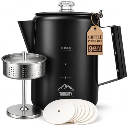 Toughty Yosemite Stovetop Coffee Percolator, 9 Cup, Black Matte