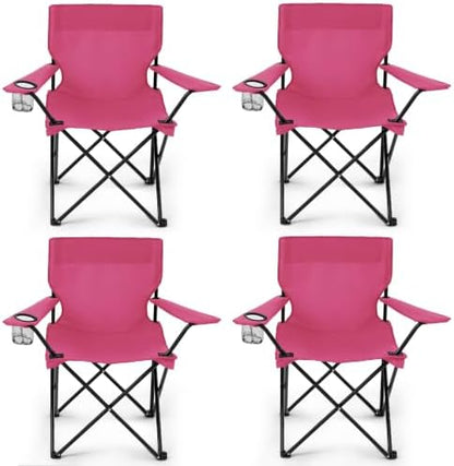 4 Pack Folding Camping Chairs for Outdoor, Foldable Portable Lawn Chairs with Carry Bag & Cup Holder, Compact Design for Camp, Beach, Picnics, and Fishing Supports 300LBS（Pink）