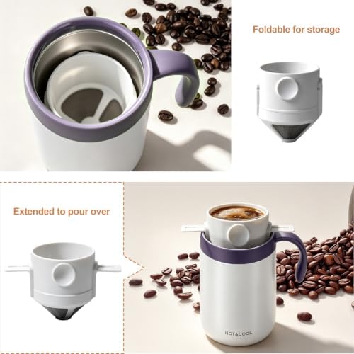 MACIFECI 16oz Pour Over Coffee Maker with Foldable Filter Stirrer Coffee Pot Portable Coffee Maker for Travel Camping Offices Backpacking Outdoor White