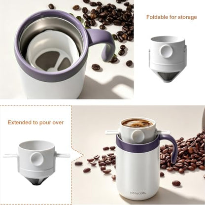 MACIFECI 16oz Pour Over Coffee Maker with Foldable Filter Stirrer Coffee Pot Portable Coffee Maker for Travel Camping Offices Backpacking Outdoor White
