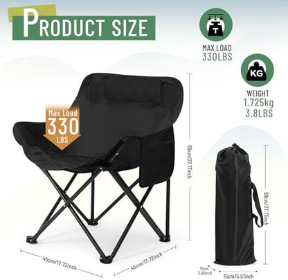 2 Pack Folding Camping Chairs Portable, Black, Solid Color