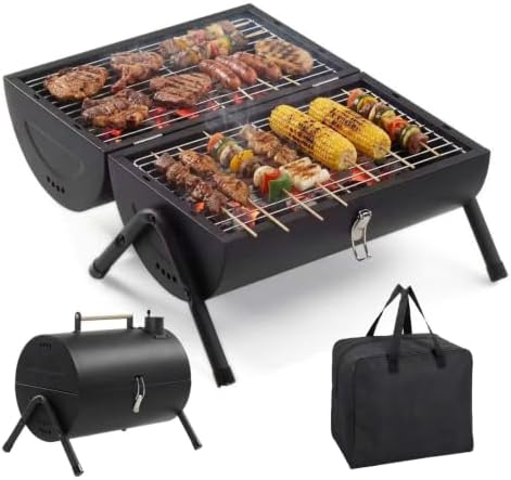 2-Sided Portable Charcoal Grill, Dual Zone with Carry Bag, 13in Tabletop