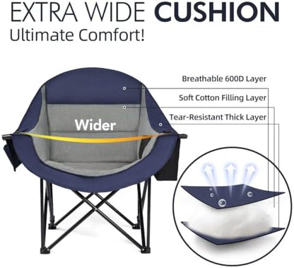 Oversized Camping Chairs for Adults - Heavy Duty Padded Outdoor Camp Chair