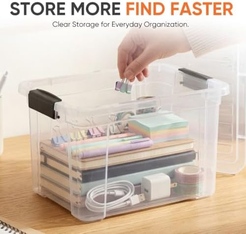 Superio 4.75 Quart Clear Plastic Storage Boxes with Lids, Stackable Organizer Containers, BPA-Free Storage Bins for Home, Office, School & Dorm, 6 Pack