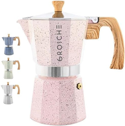 GROSCHE Milano Stovetop Espresso Maker Moka Pot 9 espresso Cup 15.2 oz Pink