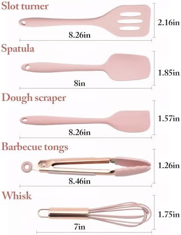 Kitchen Utensil Set,5 Pcs Mini Silicone Cooking Utensils Sets,Heat Resistant Non Stick Kitchens Gadgets BPA-Free Spatula Set,Kitchen Set for Cooking(Pink)