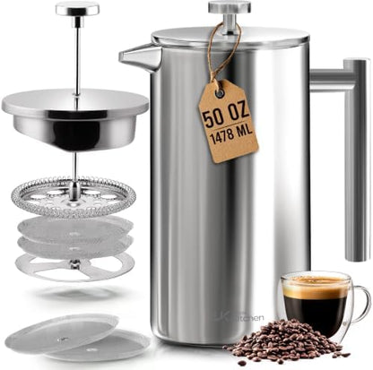 Utopia Kitchen 304 Grade Stainless Steel French Press 50 Oz, Silver