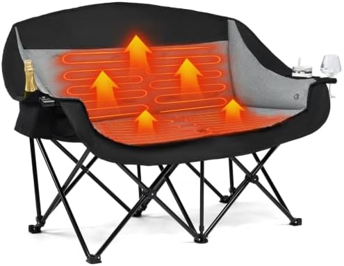 Heated Double Camping Chair - Heated Loveseat Padded Chairs for 2 Person