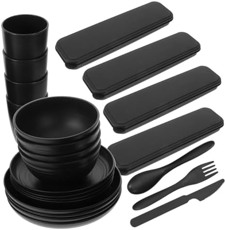 Black Picnic Camping Cutlery Set 4 Sets Reusable PP Xmas