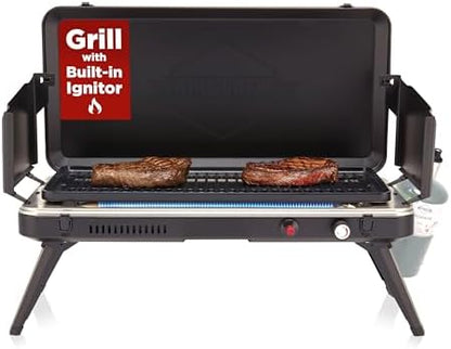 Hike Crew Gas Camping Grill | 13,000 BTU | Portable Propane Burner | Foldable Legs | Integrated Igniter & Included Regulator w/Stainless Steel Drip Tray | Wind Panels & Built-in Carrying Handle