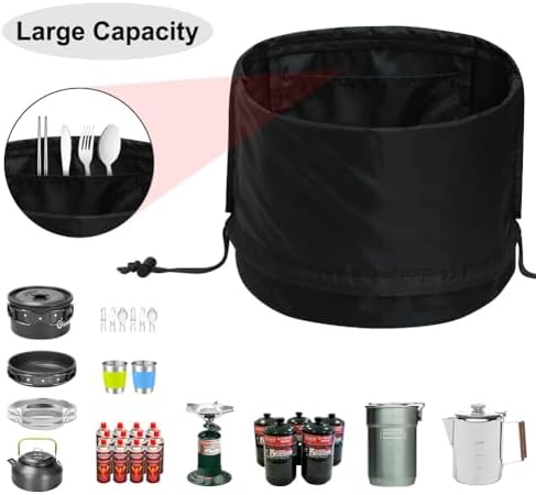 Camping Cookware Mess Kit Bag, High Capacity Camping Tableware Storage Bag, Drawstring Heavy Duty Water Resistant Cookware Organizer for BBQ Outdoor Cooking Essentials (2)