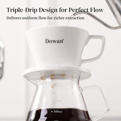 DOWAN Pour Over Coffee Maker, Non-Electric Pour Over Coffee Dripper with Open Base Design, Manual Brew Maker, Single Cups Porcelain Slow Brewing Accessories for Gifts, White