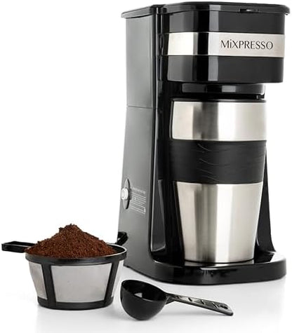 Mixpresso Single Serve & Single Cup Coffee Maker with 14oz Travel Mug Black
