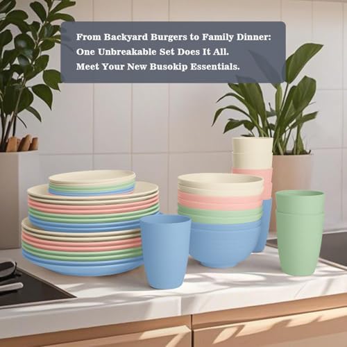 40 PCS Wheat Straw Dinnerware Sets for 8, Dish Sets for 8(Colorful)