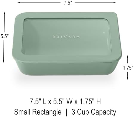 Glass Food Storage Container with Lid, 3-Cup Small Rectangle | Microwave-Safe Airtight Lid, Oven-Safe Ceramic-Coated Glass | Zero Plastic, No PFAS/PFOA/BPA, Reusable [Willow]