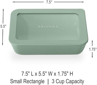 Glass Food Storage Container with Lid, 3-Cup Small Rectangle | Microwave-Safe Airtight Lid, Oven-Safe Ceramic-Coated Glass | Zero Plastic, No PFAS/PFOA/BPA, Reusable [Willow]