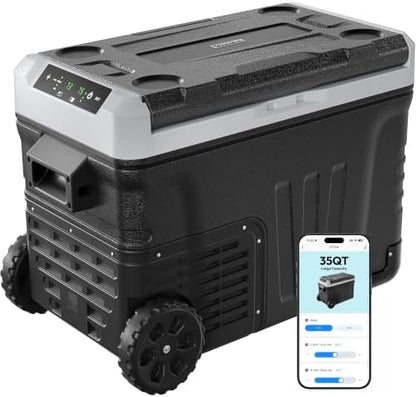 EUHOMY 35QT 12 Volt Refrigerator,Dual Zone -4℉~68℉ Portable Freezer for Car