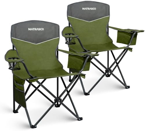 Outdoor Folding Camping Chairs 2 Pack, 350 lbs Capacity, Green