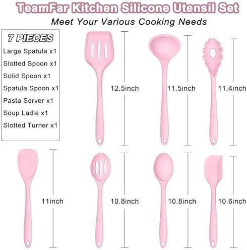 TeamFar Silicone Cooking Utensil Set of 7, Kitchen Cooking Utensil Set