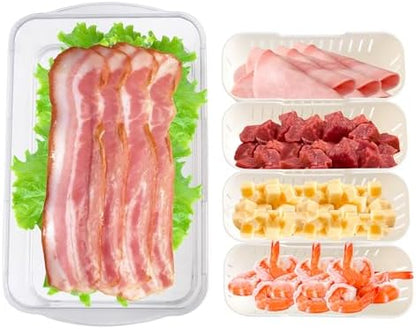 2Pack Poratble Bacon Storage Container for Fridge Divided Snackle Box Charcuterie Container 4 Compartment Serving Veggie Tray with Lid Portable Travel Fruit Caddy for Cheese,Candy,Nuts,Salad