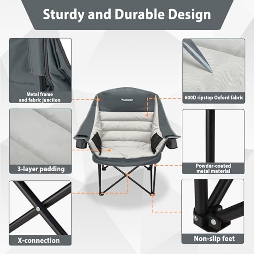 Youtanic Oversized Padded Camping Chair, Portable Folding Camping Chairs